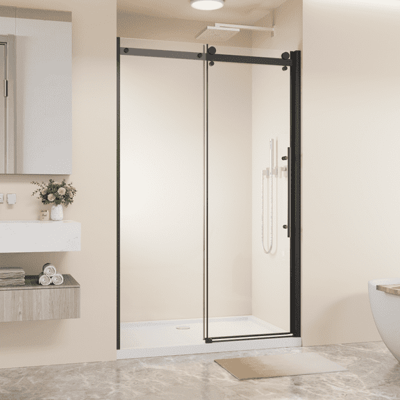 46.8-48"W x 72"H Single Sliding Shower Door, 1/4"(6mm) Glass, Black
