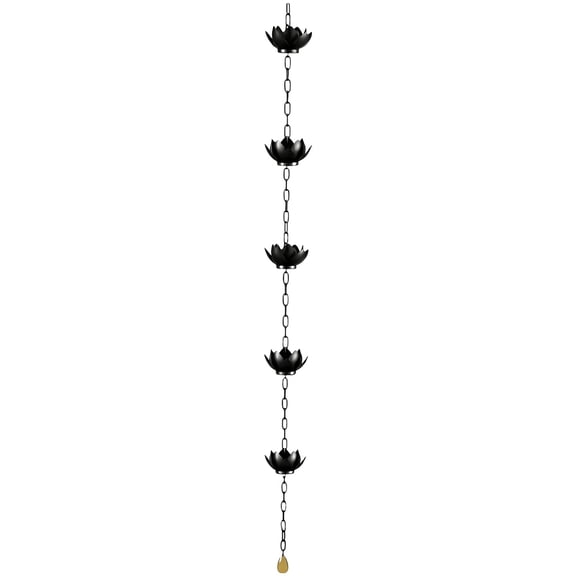 46.8 in Adjustable Iron Rain Chain for Gutters with 3.3 in Lotus Cups, Decorative Rain Chains for Outside Downspout, Elegant Metal Drainage Chime for Garden Patio Yard Decor
