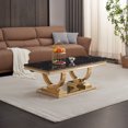 thumbnail image 1 of 46.85" Marble Coffee Table, Rectangular Faux Marble Top with Gold Mirrored Stainless Steel Double O-Base, for Living Room, Hallway, Lounge Area, 1 of 5