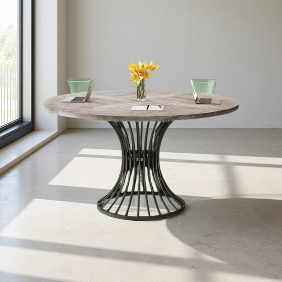 46.85" Round Dining & Conference Table - Industrial MDF Wood Grain Top with Metal Base, Seats 4-6, Anti-Scratch 350lb Capacity for Home/Office