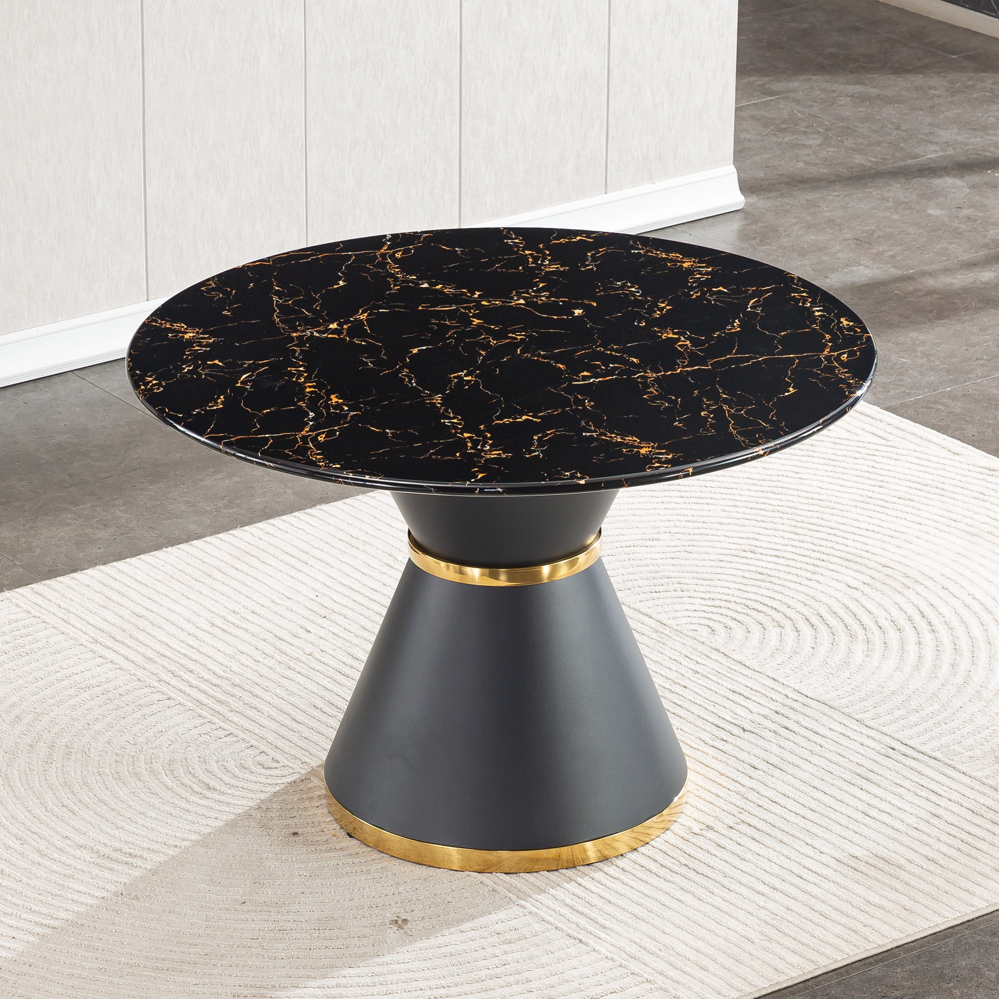 46.85" Round Dining Table for 4, Modern Faux Marble Kitchen Table with ...