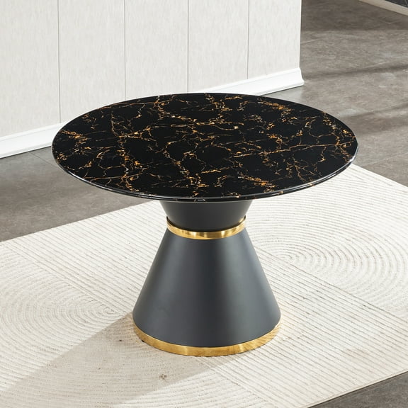 46.85" Round Dining Table for 4, Modern Faux Marble Kitchen Table with Metal Base, Dining Table for Small Space, Apartment Studio, Home Office