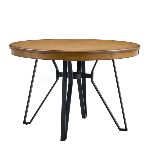 46.85 inch Round Retro Dining Table with Storage Shelf, Light Ash