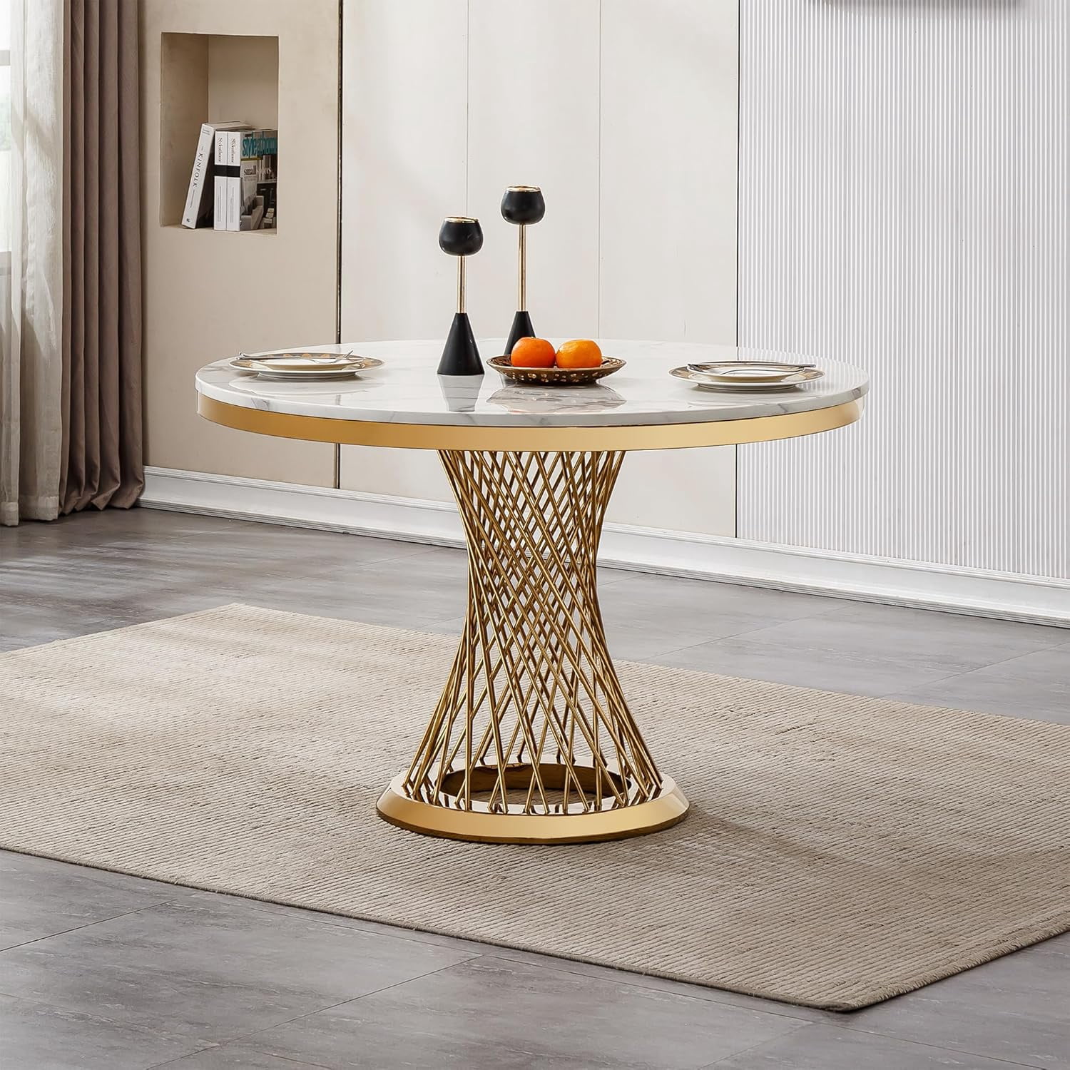 46.85Inch Modern Round Dining Table, Marble Top Kitchen Table with ...
