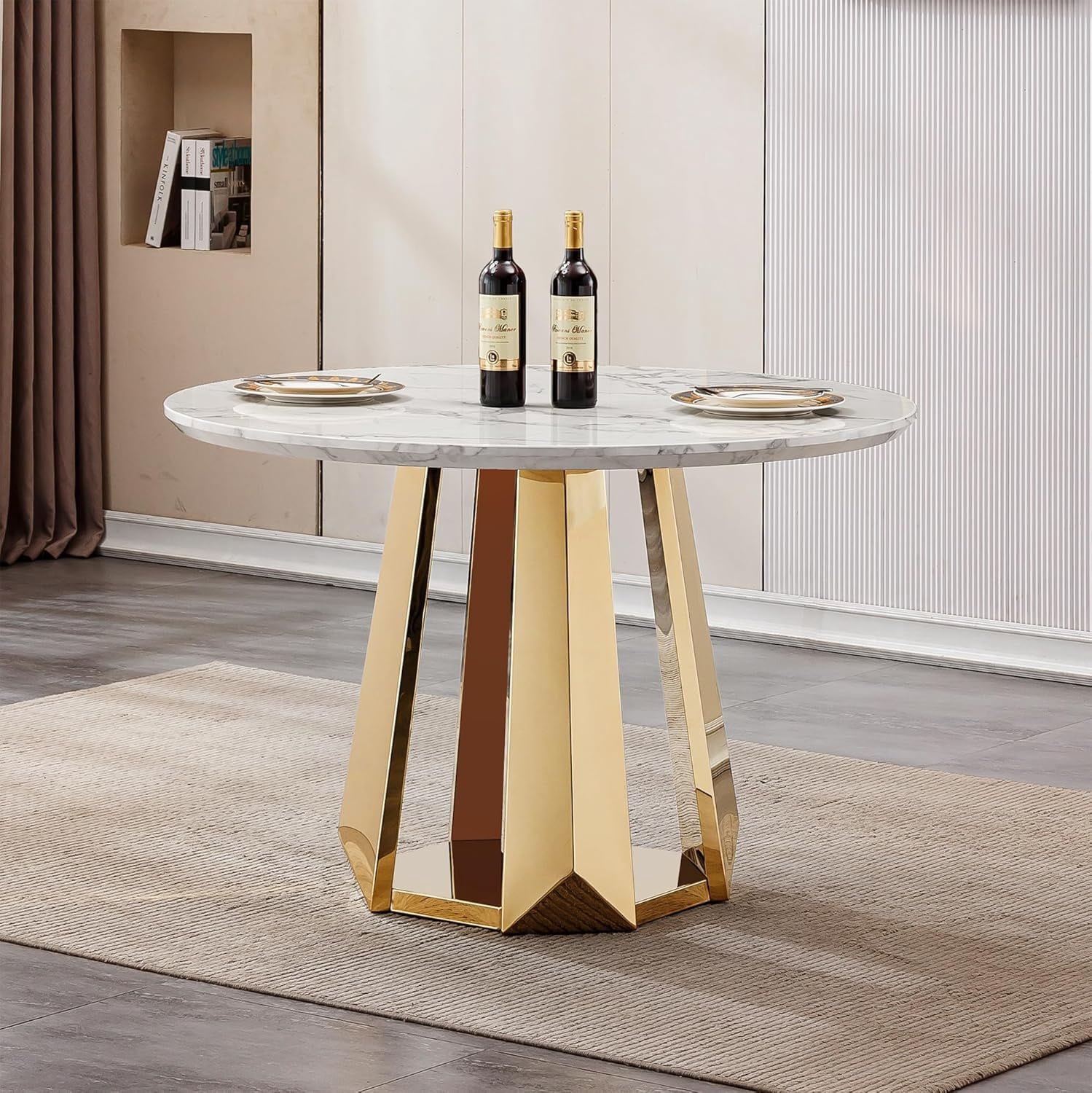 46.85Inch Modern Round Dining Table, Marble Top Kitchen Table with ...