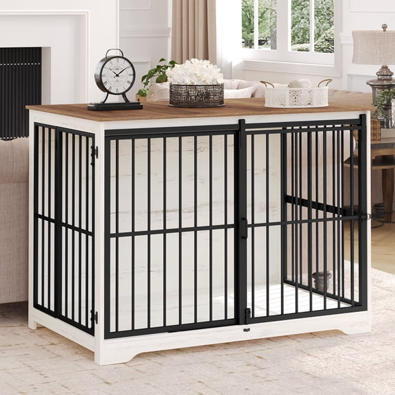 46.9"XXL Wooden Dog Crate Furniture. Anti-chew as side end table ,White Brown