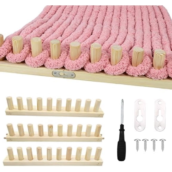 46" Adjustable Chunky Yarn Loom Kit for DIY Blankets | Beginner-Friendly Hand Knitting Loom with Modular Wooden Frame | No Needles Required for Family Craft, Home Decor & Stress Relief$$Art & Craft