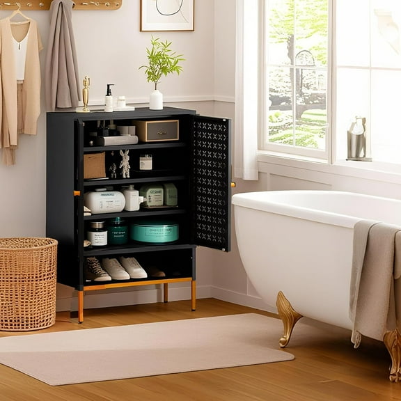 46" Bathroom Cabinet, Metal Shoe Storage Cabinet for Entryway, Bathroom Floor Locker with Adjustable Shelves Rustproof & Waterproof, Suitable for Kitchen, Dining Room, Living Room, Outdoor