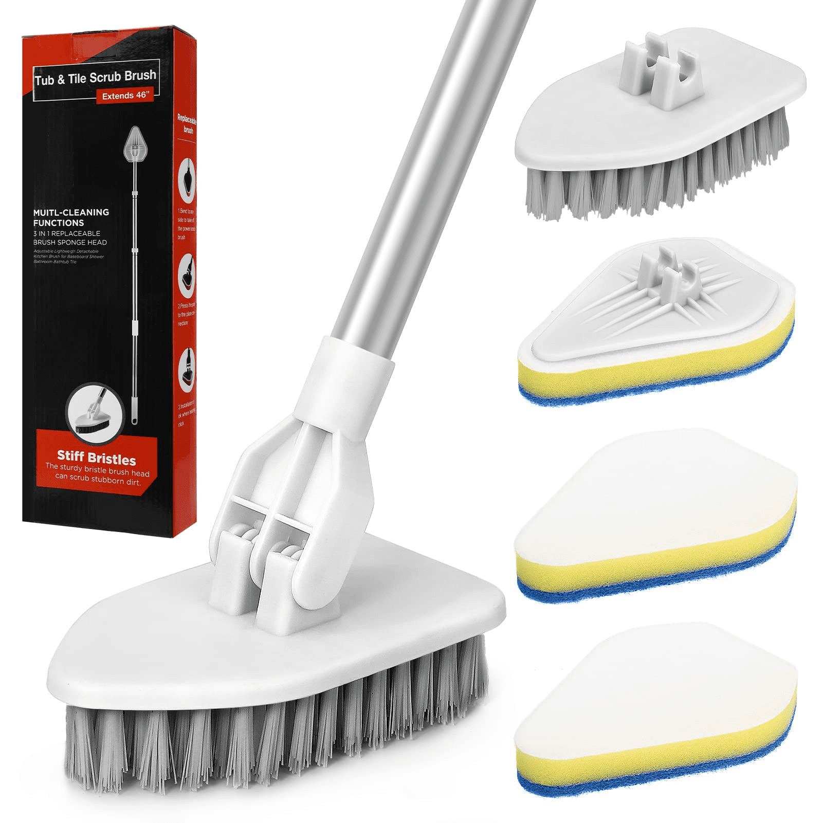Shower Scrubber for Cleaning,Bathroom Scrubber with Long Handle,2 in 1 Tub  and Tile Scrubber Brush,Bathroom Cleaning Supplies Floor Scrubber Baseboard