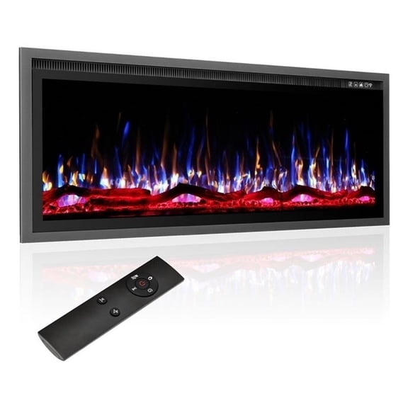 42" Black Linear Electric Fireplace with Customizable Flames & Remote Control