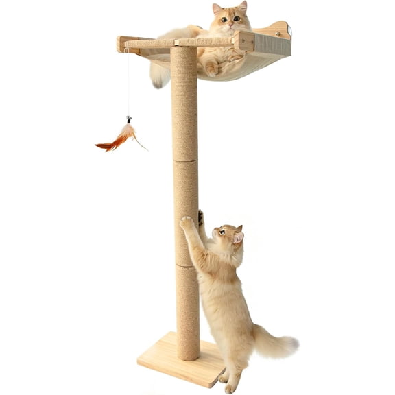 46" Cat Window Perch with 3 Adjustable Sisal Scratching Posts, Drill-Free Suction Cups, Multi-Level Climbing Perch for Bird Watching & Play, 45 lbs Capacity