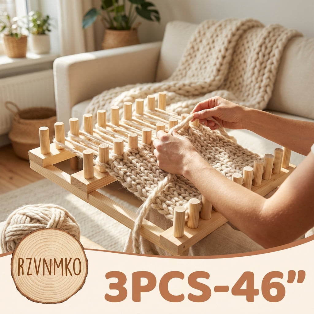 RZVNMKO 46" Chunky Blanket Loom DIY Chunky Knit Blanket Loom,Adjustable Size Hand Knitting Yarn Chunky,No Needles Required,Beginner Friendly Yarn Craft