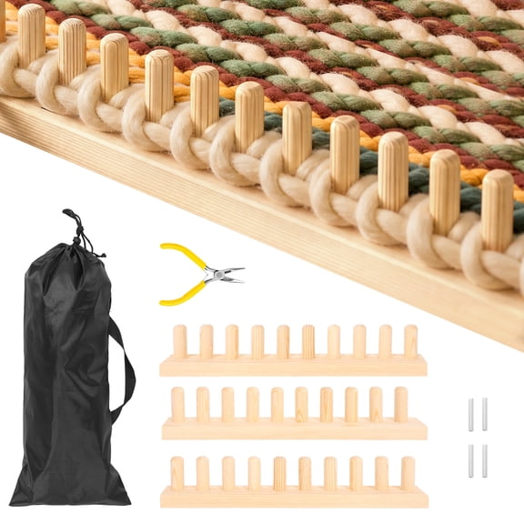 46" Chunky Blanket Loom, Wooden Weaving Frame for Chunky Throw Blanket, Adjustable Hand Knitting Kit with Stainless Steel Pin and Storage Bag for DIY Beginners