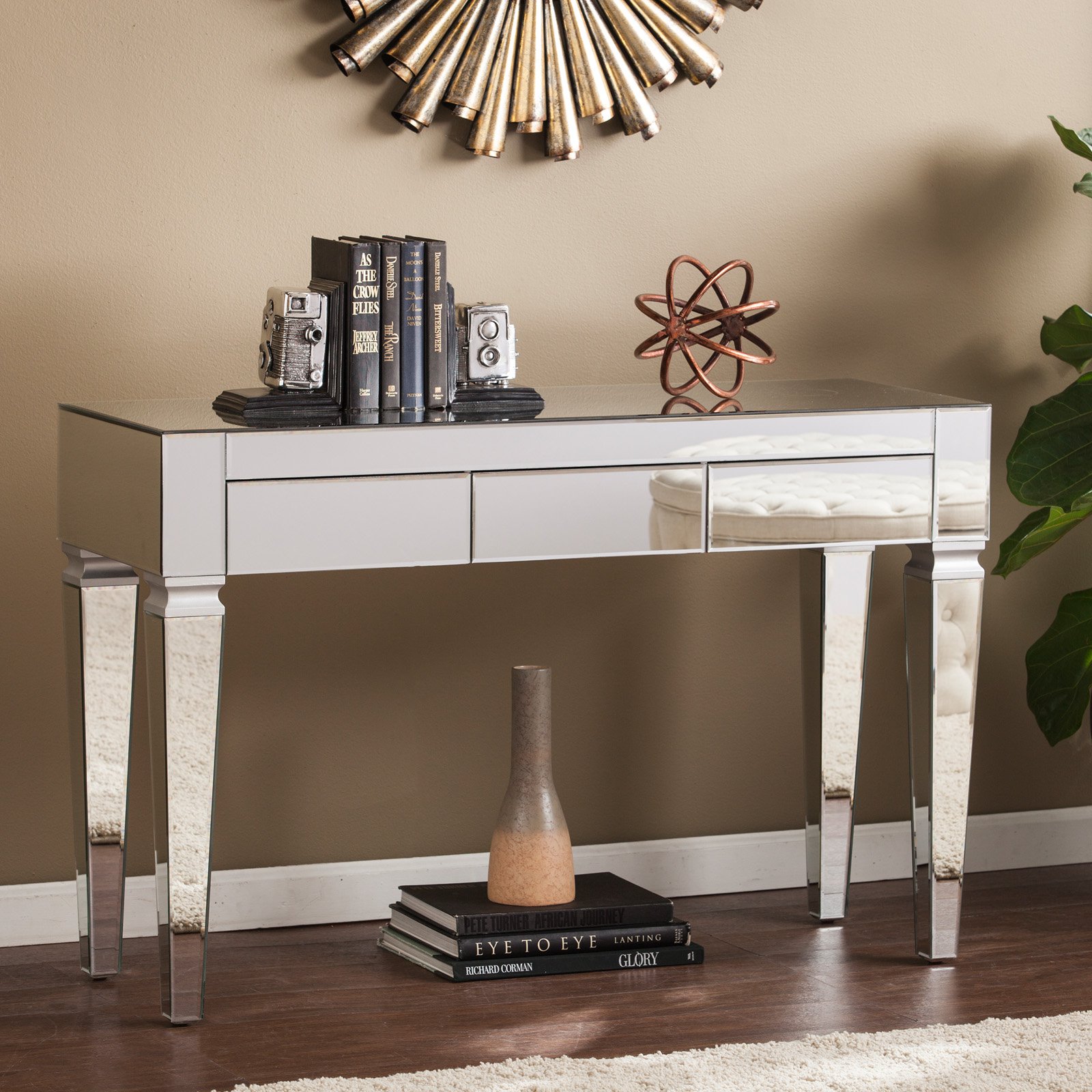 46" Clear and Silver Contemporary Beveled Mirror Rectangular Top Console Table - image 1 of 10