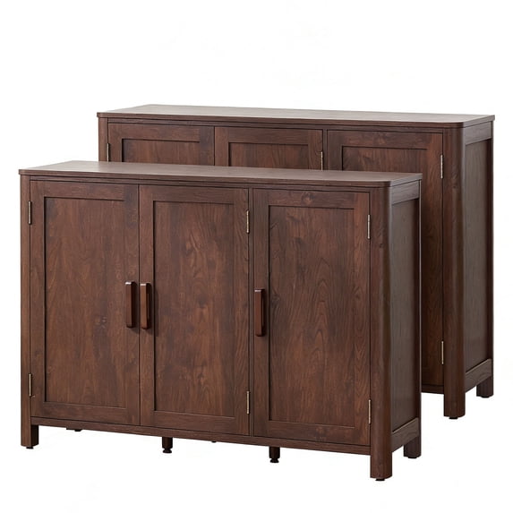 46" Coffee Bar Cabinet Set of 2, Kitchen Storage Cabinet with 3 Doors, Sideboard Buffet Cabinet with Adjustable Shelves for Kitchen, Dining Room, Walnut