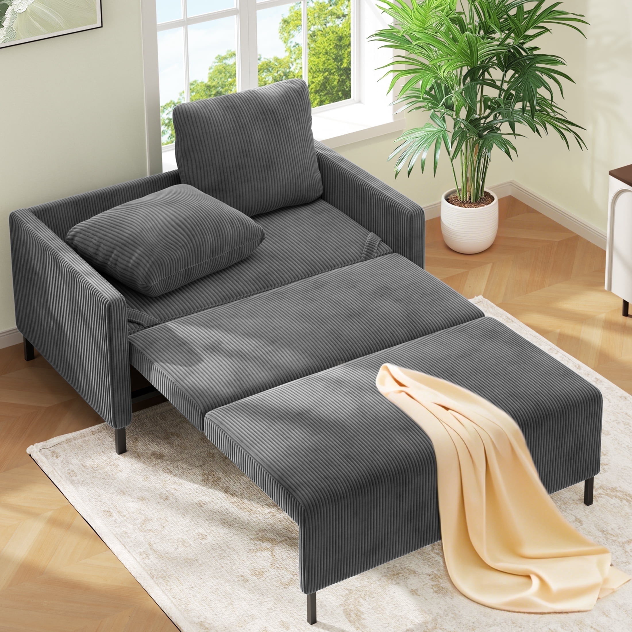 Domusensus 46" Convertible Sofa Bed, Corduroy Sleeper Loveseat with 2 ...