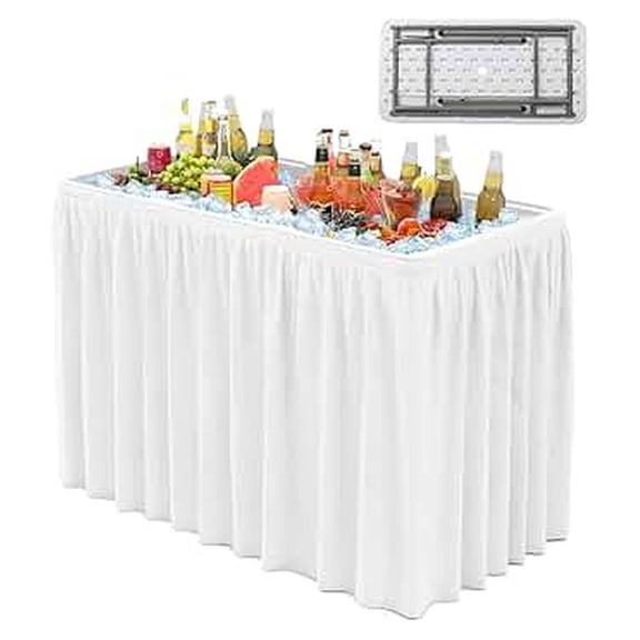 46 Cooler Table, Folding Ice Table for Parties with Drain, Foldable Bucket & Removable Skirt, Ideal for Tailgate, BBQ & Picnic