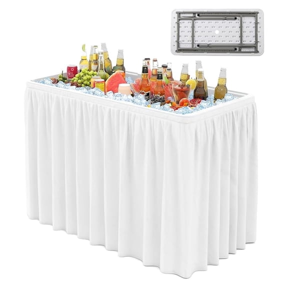 46 Cooler Table, Folding Ice Table for Parties with Drain, Foldable Bucket & Removable Skirt, Ideal for Tailgate, BBQ & Picnic