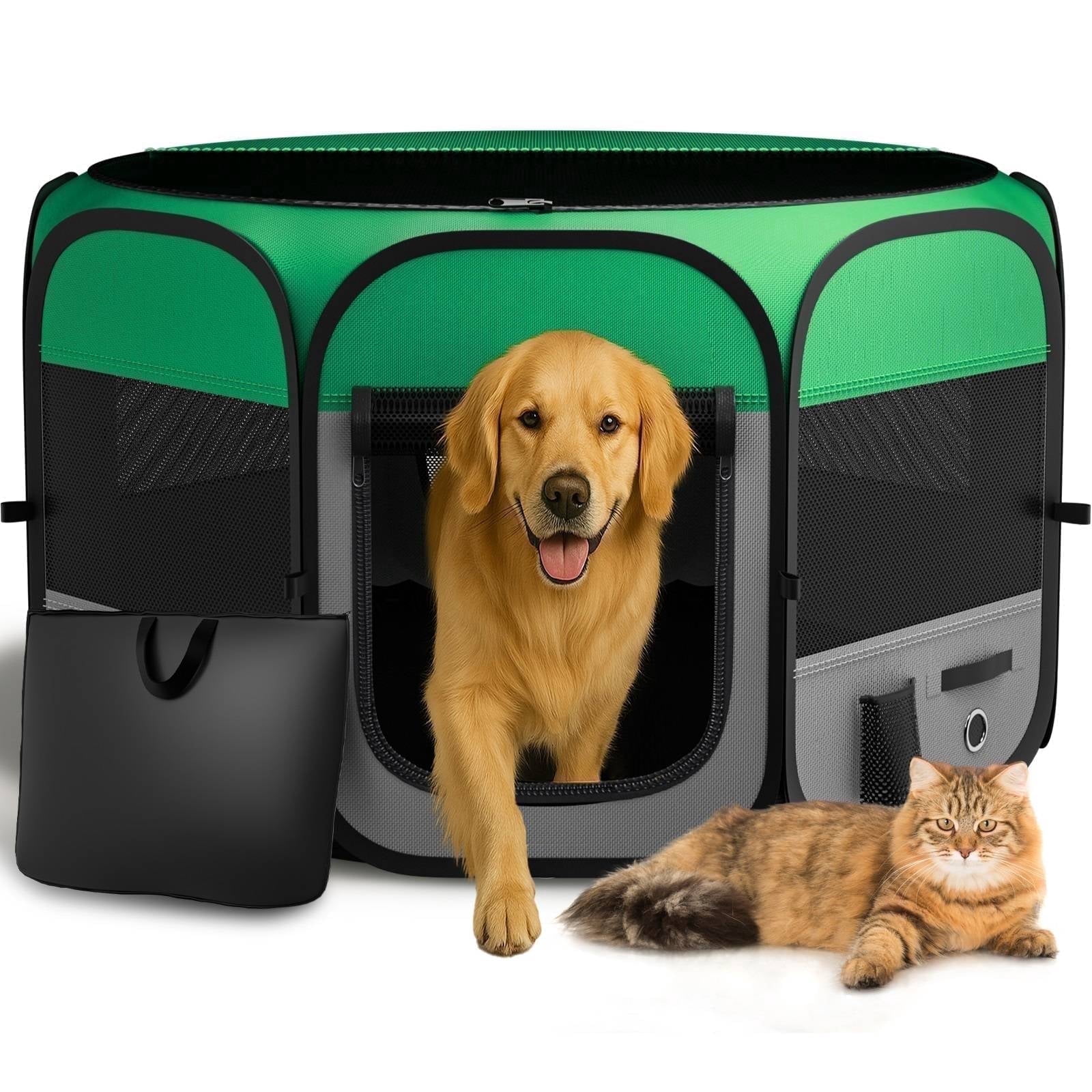Upgraded Dog Playpen 48" Pop-up Pet Playpen with PVC-Coated & 2 Side Pockets, Durable Large Pet Pen for Dogs, Cats, Chicken, Indoor Recovery, Training
