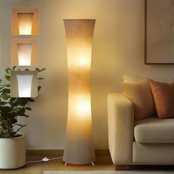 46“ Floor Lamp for Living Room, Color Temperature Adjustable Led Floor Lamps Column Floor Standing Lamp Corner Lamp for Bedroom, Office& Living Room-White Fabric Lampshade, Bulbs Include