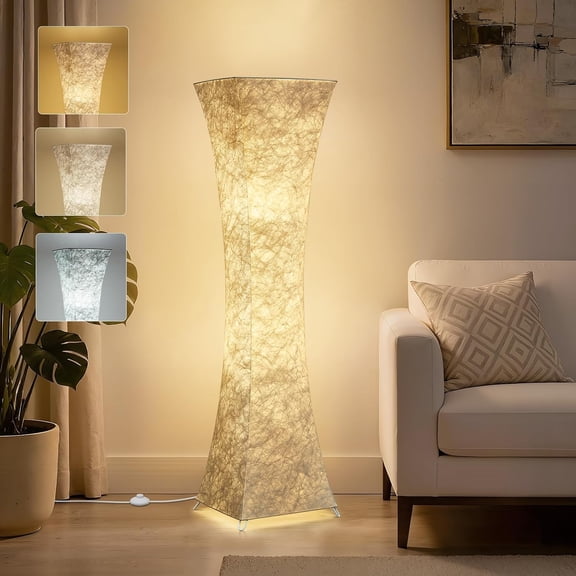 46“ Floor Lamp for Living Room, Color Temperature Adjustable Led Floor Lamps Column Floor Standing Lamp Corner Lamp for Bedroom, Office& Living Room-White Fabric Lampshade, Bulbs Include