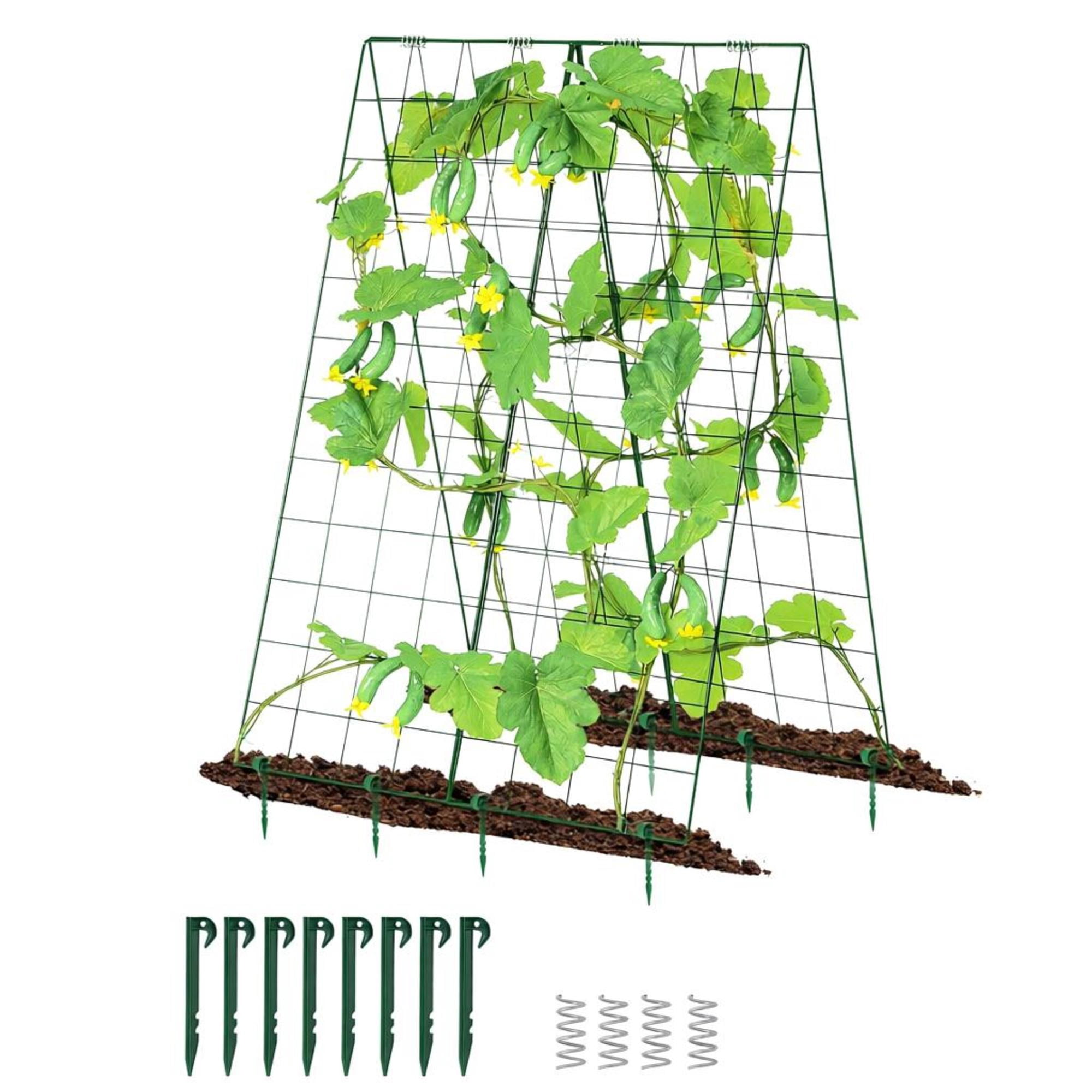 46" Foldable A-Frame Cucumber Trellis, Metal Garden Climbing Plant Support for Raised Beds, Tomatoes, Squash, and Vegetables