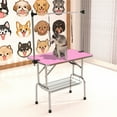 thumbnail image 1 of 46" Folding Dog Pet Grooming Table, Stainless Steel Frame, Rubber Mat, Adjustable Arm and Clamps, Pink, 1 of 9