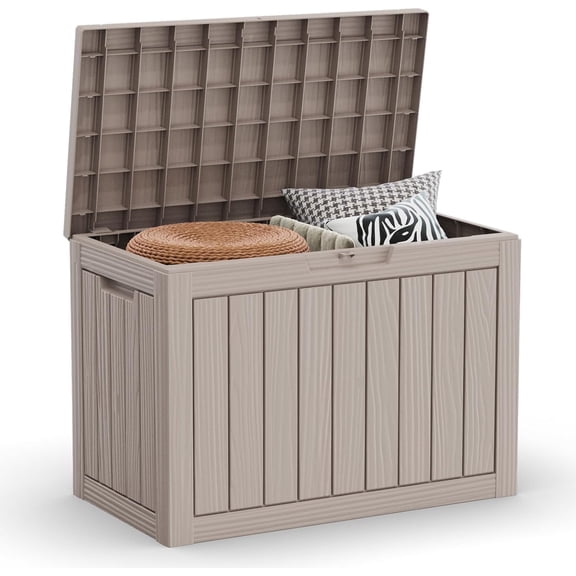 46 Gallon Outdoor Deck Box, Lockable Waterproof Outdoor Storage Boxes For Garden Tools,Indoor Cushions,Accessories Outside Storage Resin Weatherproof Container(Grey)