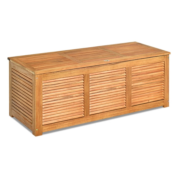 46 Gallon Outdoor Storage Bench with Acacia Wood Frame, Patio Deck Storage Box with Seat