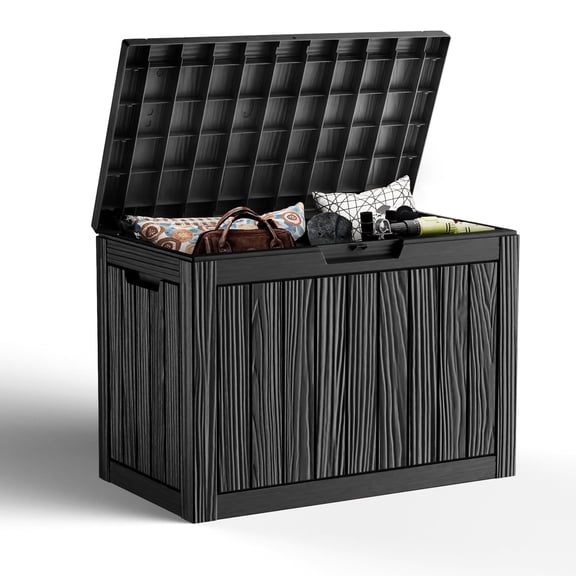 46 Gallon Resin Deck Box, Lockable Patio Outdoor Storage Box for Furniture, Garden Tools and Tools Storage, Waterproof Outside Storage Boxes.Father's Day Gift