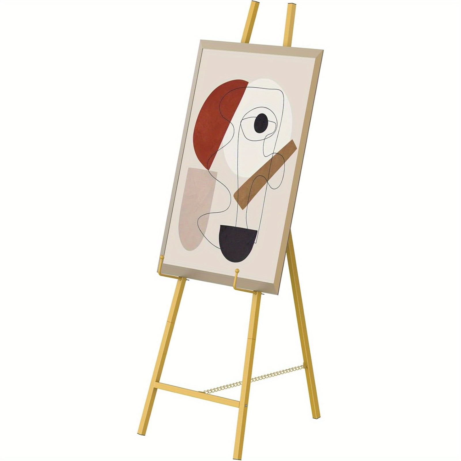 46" H Adjustable Metal Floor Standing Easel with Chain Support, Perfect for Showcasing Pictures, Artwork, Wedding Sign, Gold