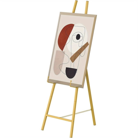 46" H Adjustable Metal Floor Standing Easel with Chain Support, Perfect for Showcasing Pictures, Artwork, Wedding Sign, Gold