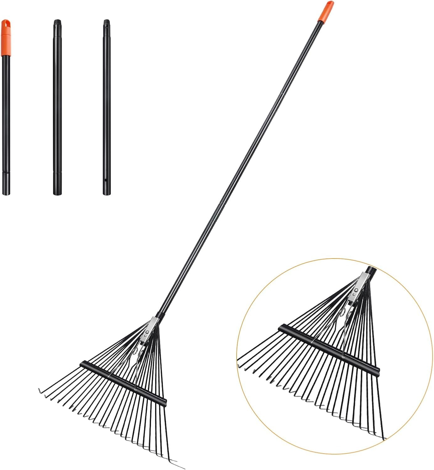 Long Wide Rake 46 HRC Steel Gardening Leaf Rake - 24 Tines, 23.2