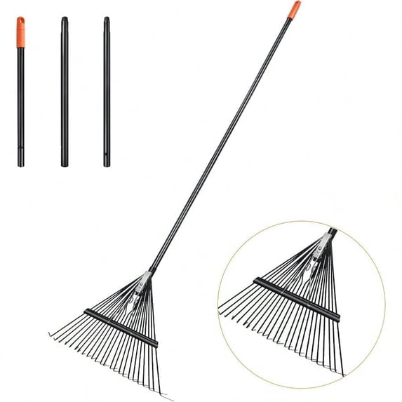 46 HRC Steel Gardening Leaf Rake 24 Tines 23.2 Wide Adjustable Split ...