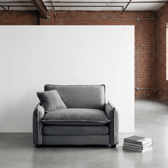 46" High-Resilience Modern Mid-Century Accent Armchair, Oversized Accent Chair with Removable Armrests, Mid-Century Modern Chair with Retro Charm for Living Rooms, Grey
