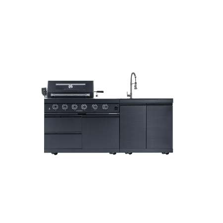 4-Burner Stainless Steel Gas Island Grill with Round Side Burner, Rotisserie Kit, Granite Countertops, Sink and Faucet
