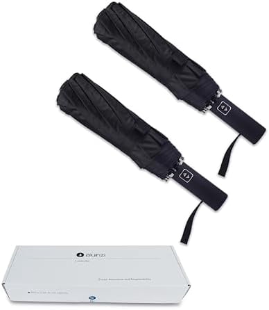 46 Inch Compact Umbrellas for Rain - Travel Small Umbrella - Automatic Folding Umbrella - Windproof Portable Umbrella, Double 10-rib (2 pack)black+black