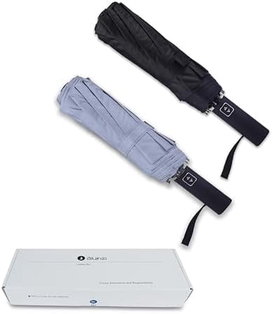 46 Inch Compact Umbrellas for Rain - Travel Small Umbrella - Automatic Folding Umbrella - Windproof Portable Umbrella, Double 10-rib (2 pack)black+grey