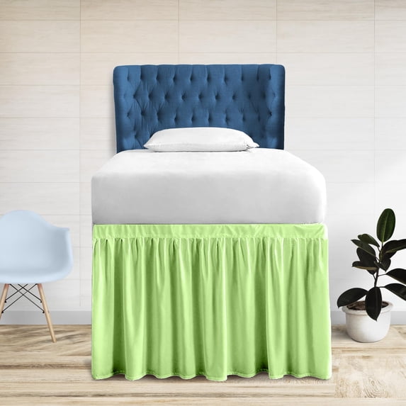 46 Inch Drop Full XL Size Dorm Bed Sage Solid Bed Skirt Lightweight Ruffled Pattern Split Corner Premium Hotal Quality With Flexible Elastic & Fade Resistent