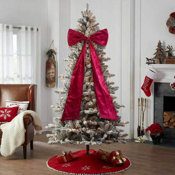 46-Inch Extra Large Red Satin Bow Tree Topper, Oversized Christmas Bow with Long Streamers for Door, Wall, and Gift Decoration, Premium Polyester Fabric