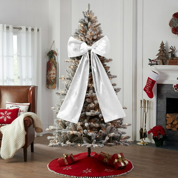 46-Inch Extra Large Red Satin Bow Tree Topper, Oversized Christmas Bow with Long Streamers for Door, Wall, and Gift Decoration, Premium Polyester Fabric
