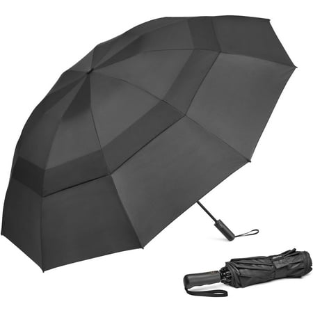 46 Inch Large Compact Golf Umbrella Windproof 10 Ribs Reverse Travel Umbrella for Rain Double Canopy Vented Umbrella Automatic Open Close