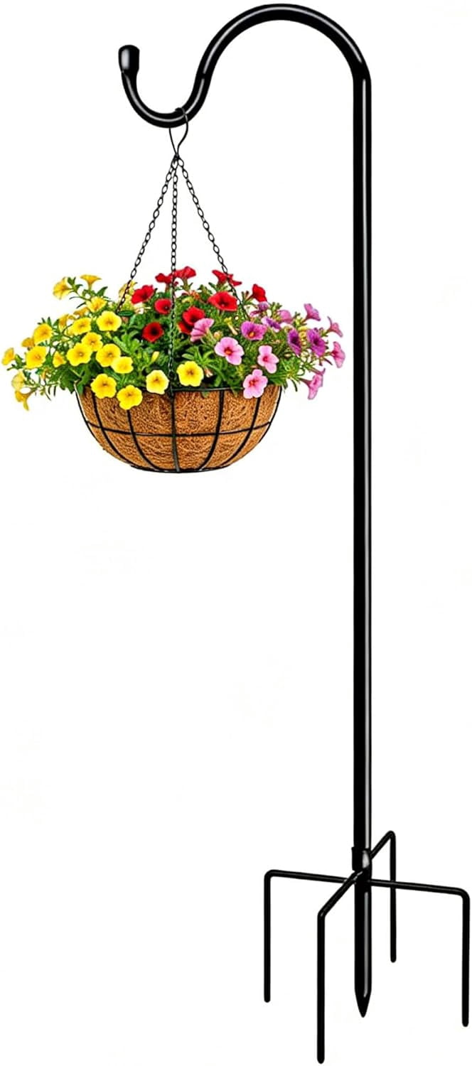 46 Inch Outdoor Rustproof Shepherd Hook, Metal Garden Hanging Hook for Bird Feeders, Plant Baskets, Lanterns, Wind Chimes, Yard Patio Lawn Decor 2 Pack