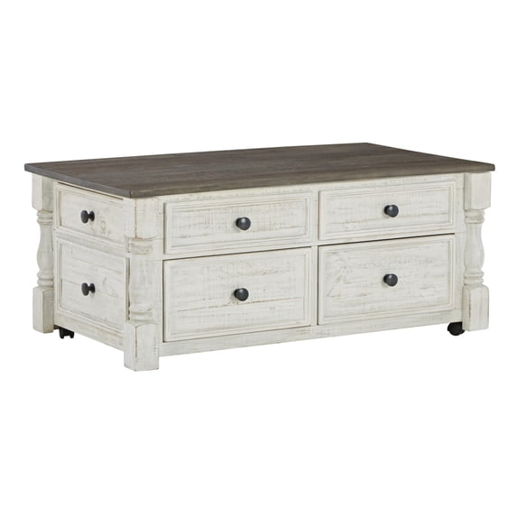 46 Inch Rectangular Lift Top Coffee Table Faux Drawer Front White Brown - Saltoro Sherpi