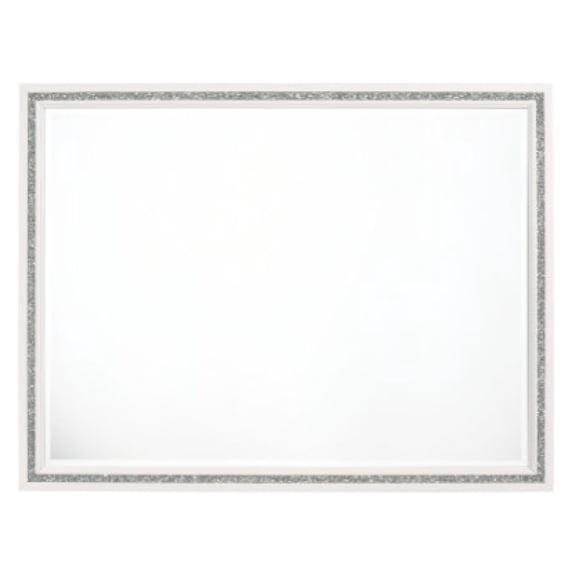 46 Inch Solid Wood Mirror, Shimmering Silver Accent, Landscape, White- Saltoro Sherpi