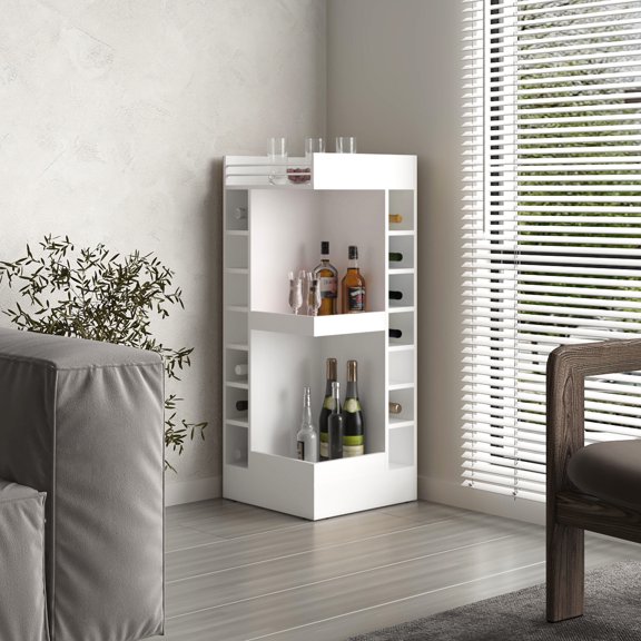 46-Inch Tall 3-Tier Corner Bar Cabinet for Dining Room Provides Stable Storage