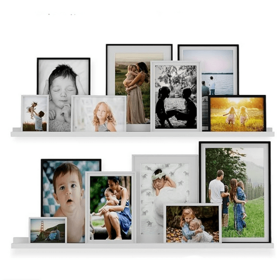 46 Inch White Floating Shelves for Wall D r, Narrow Picture Ledge Shelf Set of 2, Wood