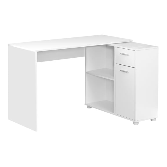 46 Inch White L Shaped Computer Desk with Storage Drawer and Cabinet