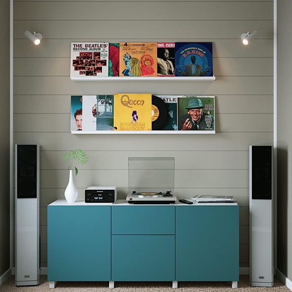 46 Inch White Wall Shelf for Picture Frames, Narrow Picture Ledge Shelf for Wall Decor, Wood