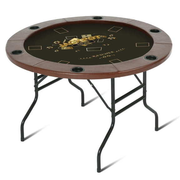 46 Inch brown/Dark Green Foldable 8-Player Round Poker Table With Padded